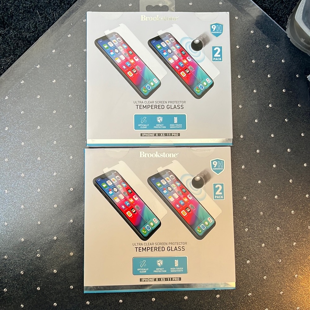 2 New 2pack Brookstone iPhone X/XS/11 Pro tempered glass screen protectors